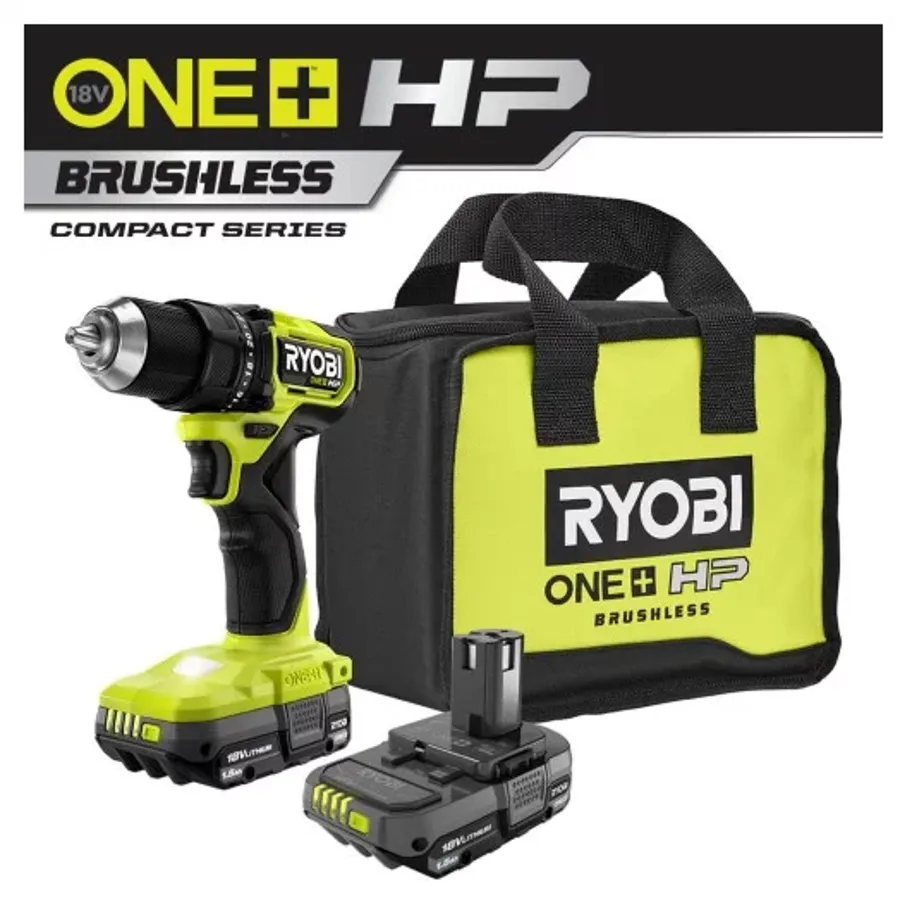One+ Hp 18v Brushless Cordless Compact 1/2 In. Drill/driver Kit With (2) 1.5 Ah Batteries, Charger And Bag