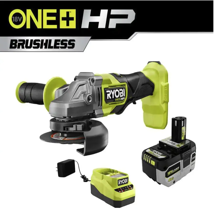One+ Hp 18v Brushless Cordless 4-1/2 In. Angle Grinder Kit With 4.0 Ah High Performance Battery And Charger