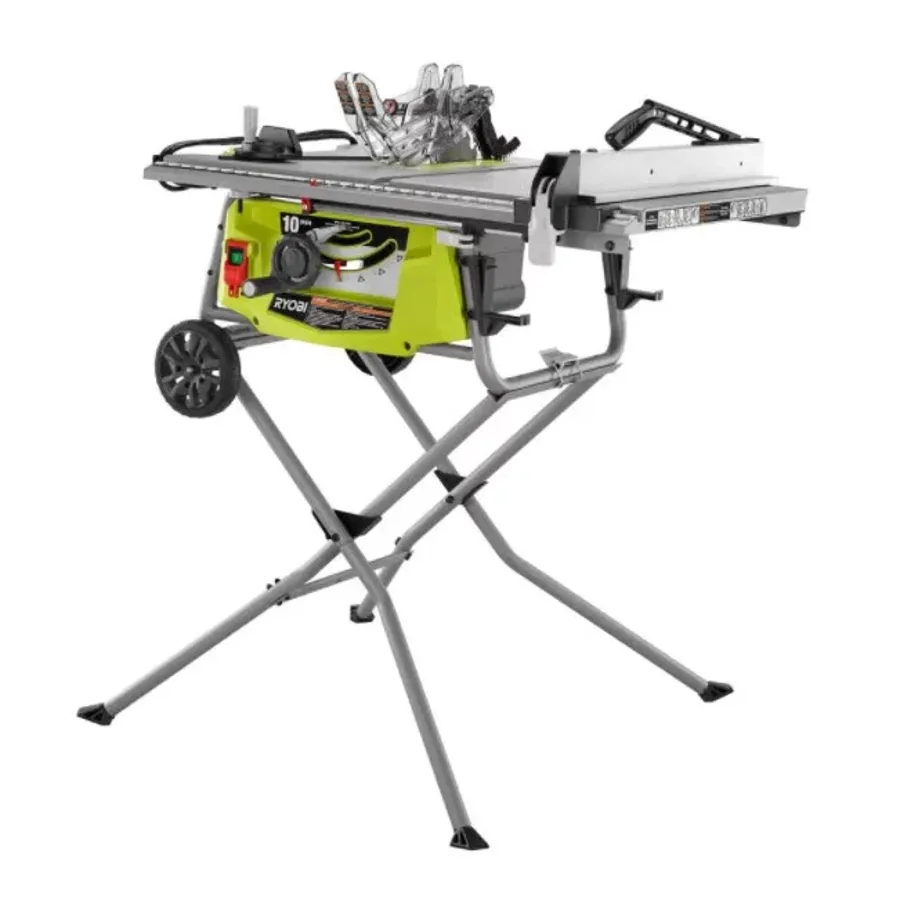 Corded 15 Amp 10 In. Folding Table Saw Rolling Stand Expanded Capacity